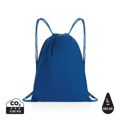 IMPACT AWARE™ RECYCLED COTTON DRAWSTRING BACKPACK RUCKSACK 145G in Blue