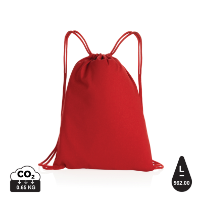 IMPACT AWARE™ RECYCLED COTTON DRAWSTRING BACKPACK RUCKSACK 145G in Red