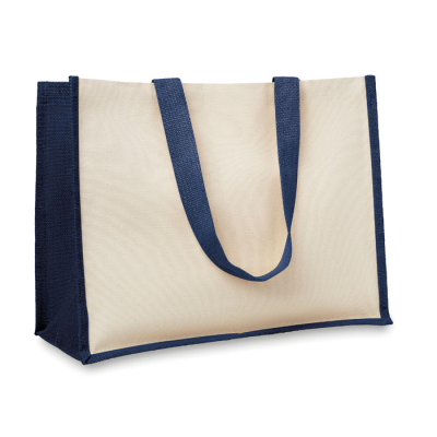 JUTE AND CANVAS SHOPPER TOTE BAG in Blue