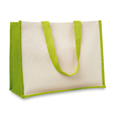 JUTE AND CANVAS SHOPPER TOTE BAG in Green