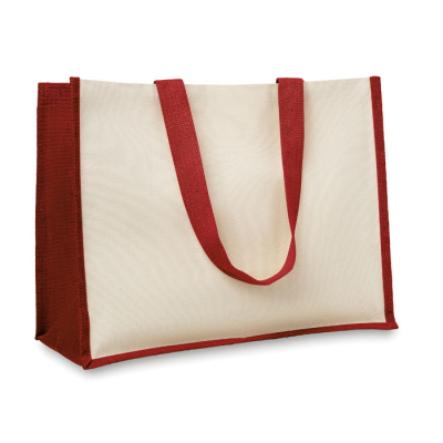 JUTE AND CANVAS SHOPPER TOTE BAG in Red