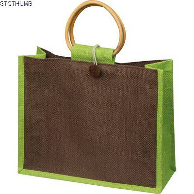 JUTE BAG with Bamboo Grip in Green