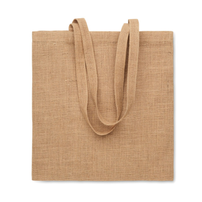 JUTE LONG HANDLED SHOPPER TOTE BAG in Brown