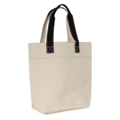 KAA 100% NATURAL CANVAS ECO SHOPPER 16OZ TOTE BAG with Medium Dyed Black Canvas Handles