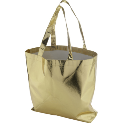 LAMINATED SHOPPER TOTE BAG in Gold