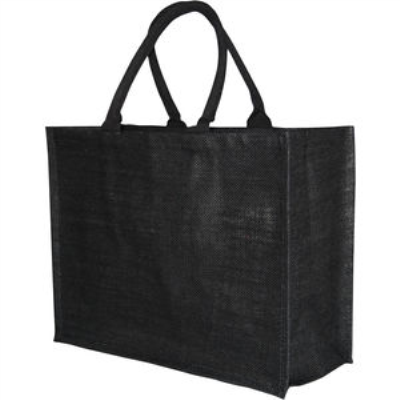 LARGE BLACK JUTE  SUSTAINABLE BAG with 40Cm Cotton Web Handles