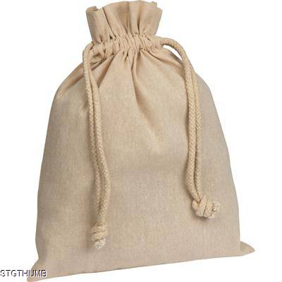 MEDIUM DRAWSTRING BAG MADE FROM RECYCLED COTTON in Beige