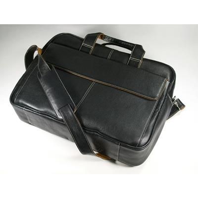 MELBOURNE NAPPA LEATHER LAPTOP BAG in Black with Tan Trim