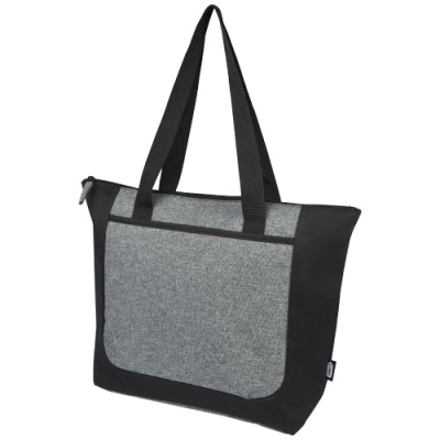 RECLAIM GRS RECYCLED TWO-TONE ZIPPERED TOTE BAG 15L in Solid Black & Heather Grey