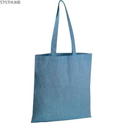 RECYCLED COTTON BAG with Long Handles in Blue