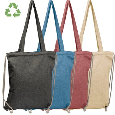 RECYCLED COTTON DRAWSTRING TOTE BAG