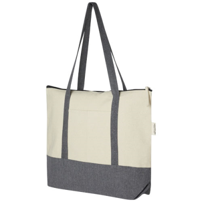 REPOSE 320 G & M² RECYCLED COTTON ZIPPERED TOTE BAG 10L in Natural & Heather Grey