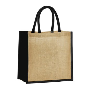 REUSABLE MIDI JUTE SUSTAINABLE BAG with Black Gusset & Handles