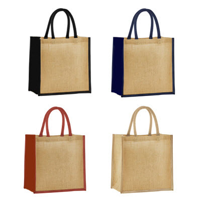 REUSABLE MIDI JUTE TOTE SUSTAINABLE BAG FOR LIFE with Dyed Gusset & Handles