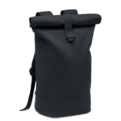 ROLLTOP WASHED CANVAS BACKPACK RUCKSACK in Black