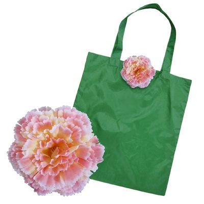 ROSE FOLDING AWAY SHOPPER TOTE BAG in Pink & Green