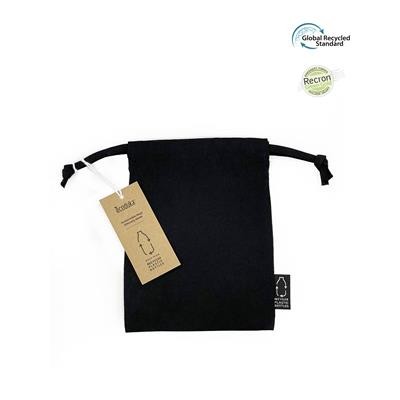 RPET POUCH BLACK ECO DRAWSTRING 5OZ POUCH MADE FROM 100% RECYCLED PLASTIC BOTTLES (RPET)