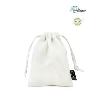 RPET POUCH WHITE ECO DRAWSTRING 5OZ POUCH MADE FROM 100% RECYCLED PLASTIC BOTTLES (RPET)