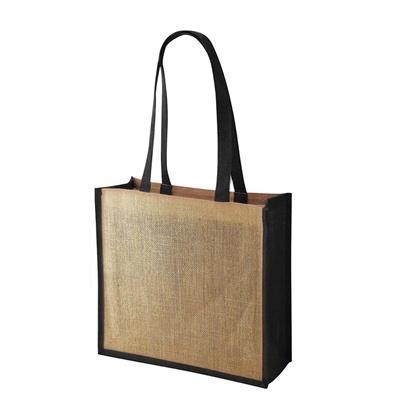 SIMBA CT BLACK 100% ECO JUTE SHOPPER TOTE BAG with Dyed Gusset & Matching Dyed Long Jute Handles