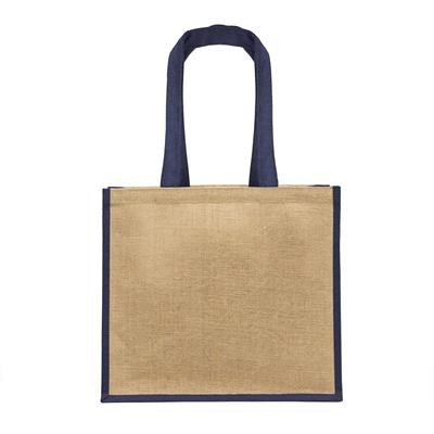 SIMBA CT BLUE 100% ECO JUTE SHOPPER TOTE BAG with Dyed Gusset & Matching Dyed Long Jute Handles