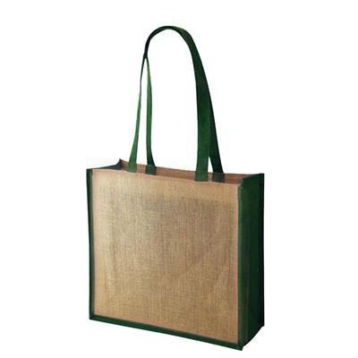 SIMBA CT GREEN 100% ECO JUTE SHOPPER TOTE BAG with Dyed Gusset & Matching Dyed Long Jute Handles