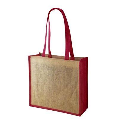 SIMBA CT RED 100% ECO JUTE SHOPPER TOTE BAG with Dyed Gusset & Matching Dyed Long Jute Handles