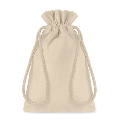 SMALL COTTON DRAW CORD BAG in Brown