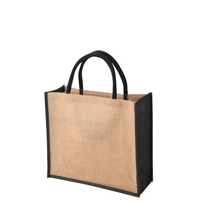 TEMBO CT BLACK 100% ECO JUTE SHOPPER TOTE BAG with Dyed Gusset & Matching Short Cotton Cord Handles