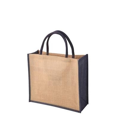 TEMBO CT BLUE 100% ECO JUTE SHOPPER TOTE BAG with Dyed Gusset & Matching Short Cotton Cord Handles