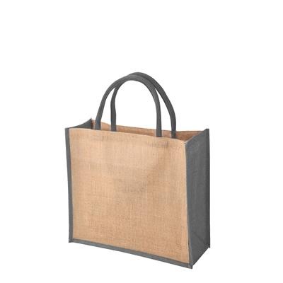 TEMBO CT GREY 100% ECO JUTE SHOPPER TOTE BAG with Dyed Gusset & Matching Short Cotton Cord Handles