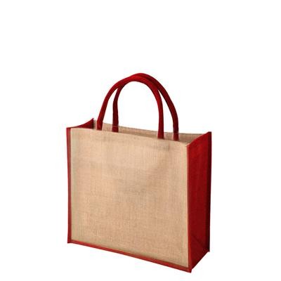 TEMBO CT RED 100% ECO JUTE SHOPPER TOTE BAG with Dyed Gusset & Matching Short Cotton Cord Handles