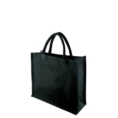 TEMBO FC BLACK 100% ECO JUTE SHOPPER TOTE BAG with Short Cotton Cord Handles