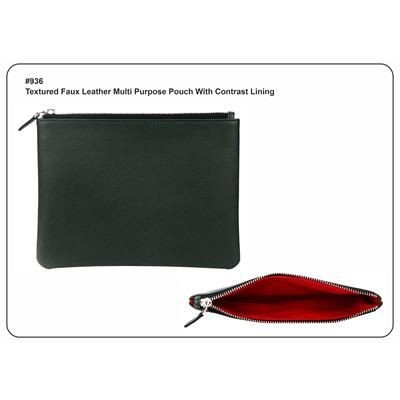 TEXTURED FAUX LEATHER MULTI PURPOSE POUCH with Contrast Lining