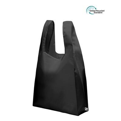 TOMBILI ECO 100% RPET FOLDING BLACK BAG with Side Gusset, Inner Pocket & Vest Handles