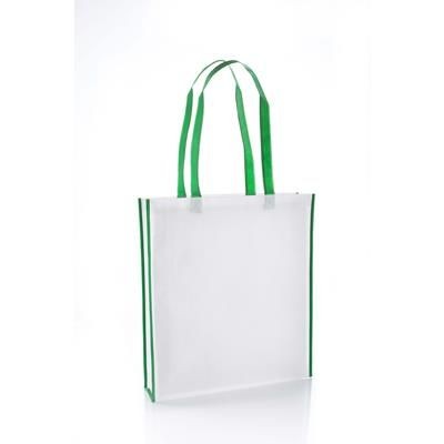 VIRGINIA NON WOVEN PP TOTE BAG in White with Green Colour Handles & Trim