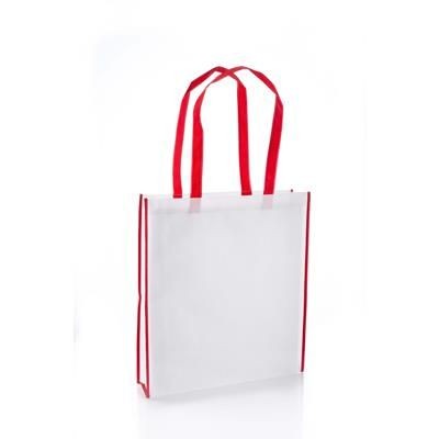 VIRGINIA NON WOVEN PP TOTE BAG in White with Red Colour Handles & Trim