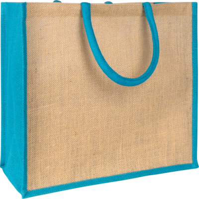 YALDING ECO JUTE SHOPPER TOTE in Natural Bright Blue