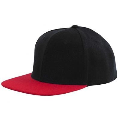 100% ACRYLIC SNAPBACK BASEBALL CAP in Black & Red