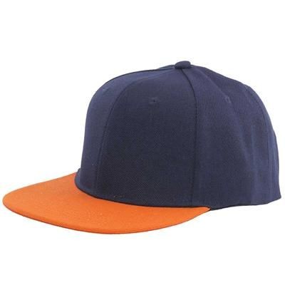 100% ACRYLIC SNAPBACK BASEBALL CAP in Navy Blue & Orange