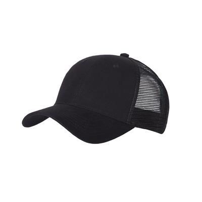 100% COTTON FRONTED 6 PANEL TRUCKER CAP in Black