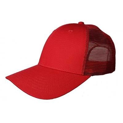 100% COTTON FRONTED 6 PANEL TRUCKER CAP in Red