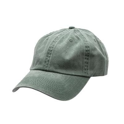 100% COTTON PIGMENT DYED, WORN LOOK 6 PANEL UNSTRUCTED CAP with Brass Buckle in Green