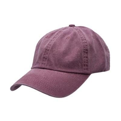 100% COTTON PIGMENT DYED, WORN LOOK 6 PANEL UNSTRUCTED CAP with Brass Buckle in Maroon