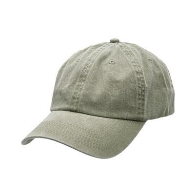 100% COTTON PIGMENT DYED, WORN LOOK 6 PANEL UNSTRUCTED CAP with Brass Buckle in Olive