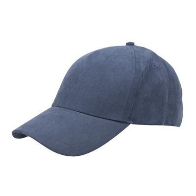 100% HEAVY WASHED POLYESTER SUEDE 5 PANEL CAP with Brass Buckle Adjuster in Navy