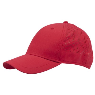 100% POLYESTER 5 PANEL BASEBALL CAP in Red