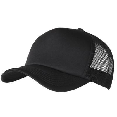 100% POLYESTER FOAM FRONTED MESH BACK TRUCKER HAT in Black