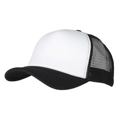 100% POLYESTER FOAM FRONTED MESH BACK TRUCKER HAT in Black-white