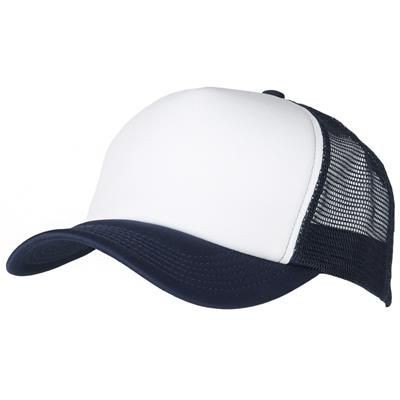 100% POLYESTER FOAM FRONTED MESH BACK TRUCKER HAT in Navy-white