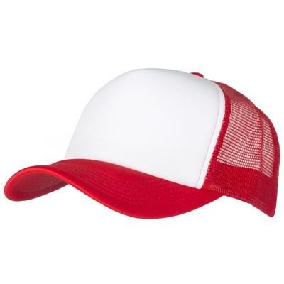 100% POLYESTER FOAM FRONTED MESH BACK TRUCKER HAT in Red-white